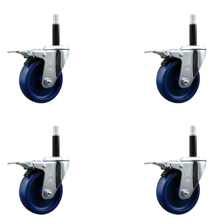 Service Caster 4'' Solid Poly Swivel 3/4'' Expanding Stem Caster Set Total Lock Brake, 4PK SCC-EXTTL20S414-SPUS-34-4